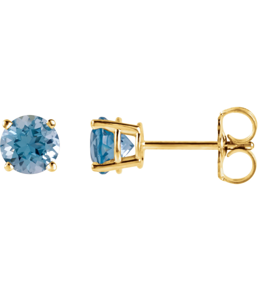 1874 14K Yellow Set Round Natural Swiss Blue Topaz Pair 4 Mm Friction Friction Backs Included 4-Prong Polished Natural Swiss Blue Topaz Stud Earrings