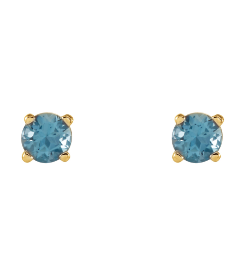 1874 14K Yellow Set Round Natural Swiss Blue Topaz Pair 4 Mm Friction Friction Backs Included 4-Prong Polished Natural Swiss Blue Topaz Stud Earrings