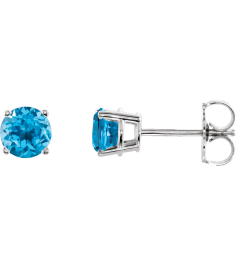 1874 14K White Set Round Natural Swiss Blue Topaz Pair 5 Mm Friction Friction Backs Included 4-Prong Polished Natural Swiss Blue Topaz Stud Earrings