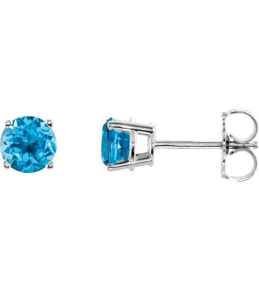 1874 14K White Set Round Natural Swiss Blue Topaz Pair 5 Mm Friction Friction Backs Included 4-Prong Polished Natural Swiss Blue Topaz Stud Earrings