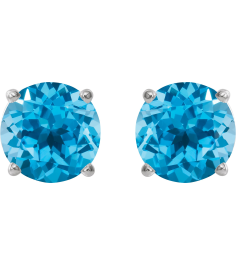 1874 14K White Set Round Natural Swiss Blue Topaz Pair 5 Mm Friction Friction Backs Included 4-Prong Polished Natural Swiss Blue Topaz Stud Earrings