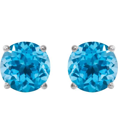 1874 14K White Set Round Natural Swiss Blue Topaz Pair 5 Mm Friction Friction Backs Included 4-Prong Polished Natural Swiss Blue Topaz Stud Earrings