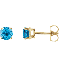 1874 14K Yellow Set Round Natural Swiss Blue Topaz Pair 5 Mm Friction Friction Backs Included 4-Prong Polished Natural Swiss Blue Topaz Stud Earrings