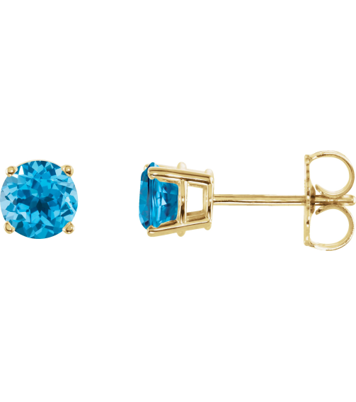 1874 14K Yellow Set Round Natural Swiss Blue Topaz Pair 5 Mm Friction Friction Backs Included 4-Prong Polished Natural Swiss Blue Topaz Stud Earrings