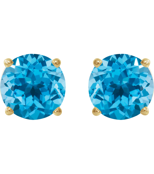 1874 14K Yellow Set Round Natural Swiss Blue Topaz Pair 5 Mm Friction Friction Backs Included 4-Prong Polished Natural Swiss Blue Topaz Stud Earrings