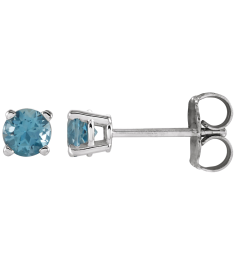 1874 14K White Set Round Natural Swiss Blue Topaz Pair 4 Mm Friction Friction Backs Included 4-Prong Polished Natural Swiss Blue Topaz Stud Earrings