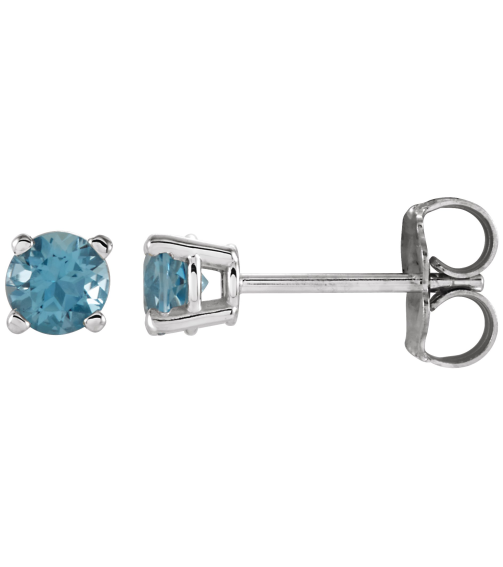 1874 14K White Set Round Natural Swiss Blue Topaz Pair 4 Mm Friction Friction Backs Included 4-Prong Polished Natural Swiss Blue Topaz Stud Earrings