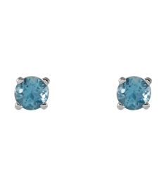 1874 14K White Set Round Natural Swiss Blue Topaz Pair 4 Mm Friction Friction Backs Included 4-Prong Polished Natural Swiss Blue Topaz Stud Earrings