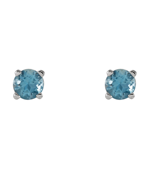 1874 14K White Set Round Natural Swiss Blue Topaz Pair 4 Mm Friction Friction Backs Included 4-Prong Polished Natural Swiss Blue Topaz Stud Earrings