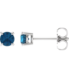 1874 14K White Set Round Natural London Blue Topaz Pair 4 Mm Friction Friction Backs Included 4-Prong Polished Natural London Blue Topaz Stud Earrings