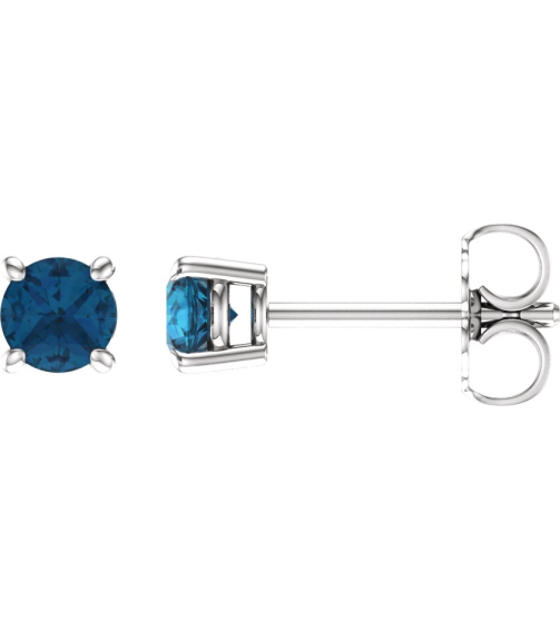 1874 14K White Set Round Natural London Blue Topaz Pair 4 Mm Friction Friction Backs Included 4-Prong Polished Natural London Blue Topaz Stud Earrings