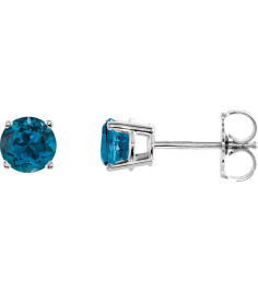 1874 14K White Set Round Natural London Blue Topaz Pair 5 Mm Friction Friction Backs Included 4-Prong Polished Natural London Blue Topaz Stud Earrings