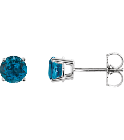 1874 14K White Set Round Natural London Blue Topaz Pair 5 Mm Friction Friction Backs Included 4-Prong Polished Natural London Blue Topaz Stud Earrings