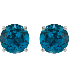 1874 14K White Set Round Natural London Blue Topaz Pair 5 Mm Friction Friction Backs Included 4-Prong Polished Natural London Blue Topaz Stud Earrings