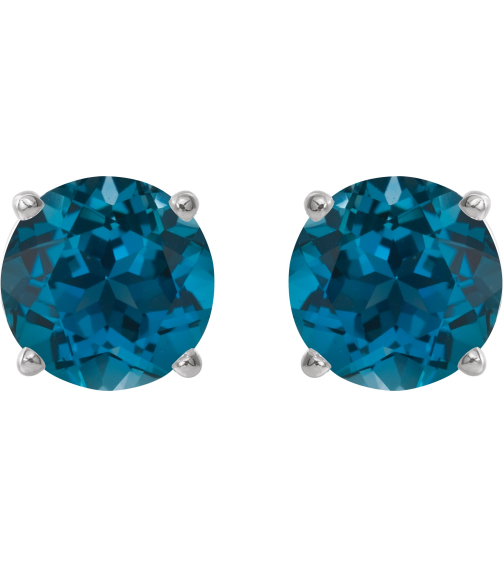 1874 14K White Set Round Natural London Blue Topaz Pair 5 Mm Friction Friction Backs Included 4-Prong Polished Natural London Blue Topaz Stud Earrings