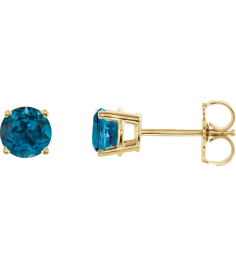 1874 14K Yellow Set Round Natural London Blue Topaz Pair 5 Mm Friction Friction Backs Included 4-Prong Polished Natural London Blue Topaz Stud Earrings