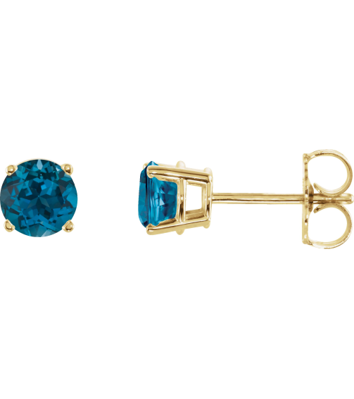 1874 14K Yellow Set Round Natural London Blue Topaz Pair 5 Mm Friction Friction Backs Included 4-Prong Polished Natural London Blue Topaz Stud Earrings