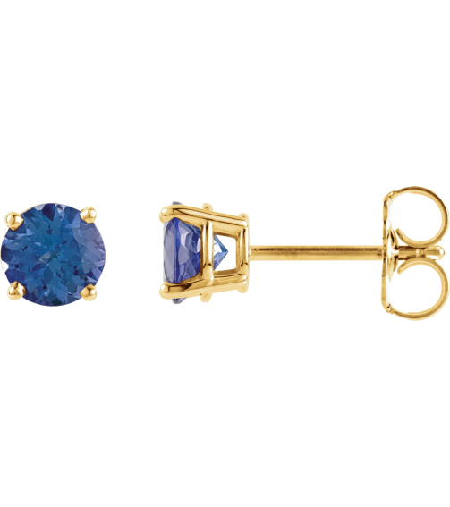 1874 14K Yellow Set Round Natural London Blue Topaz Pair 4 Mm Friction Friction Backs Included 4-Prong Polished Natural London Blue Topaz Stud Earrings