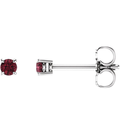 1874 14K White Set Round Natural Mozambique Garnet Pair 2.5 Mm Friction Friction Backs Included 4-Prong Polished Natural Mozambique Garnet Stud Earrings