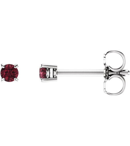 1874 14K White Set Round Natural Mozambique Garnet Pair 2.5 Mm Friction Friction Backs Included 4-Prong Polished Natural Mozambique Garnet Stud Earrings