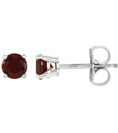 1874 14K White Set Round Natural Mozambique Garnet Pair 4 Mm Friction Friction Backs Included 4-Prong Polished Natural Mozambique Garnet Stud Earrings