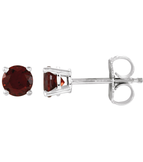 1874 14K White Set Round Natural Mozambique Garnet Pair 4 Mm Friction Friction Backs Included 4-Prong Polished Natural Mozambique Garnet Stud Earrings