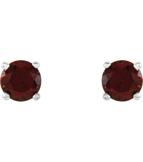 1874 14K White Set Round Natural Mozambique Garnet Pair 4 Mm Friction Friction Backs Included 4-Prong Polished Natural Mozambique Garnet Stud Earrings