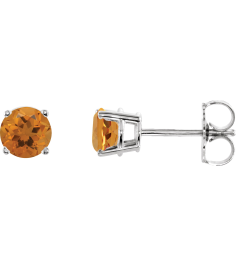 1874 14K White Set Round Natural Citrine Pair 5 Mm Friction Friction Backs Included 4-Prong Polished Natural Citrine Stud Earrings