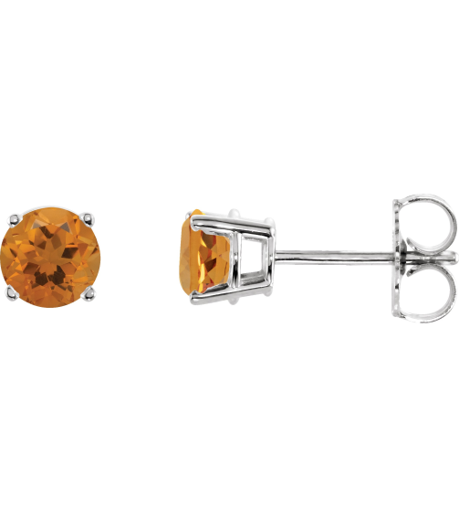 1874 14K White Set Round Natural Citrine Pair 5 Mm Friction Friction Backs Included 4-Prong Polished Natural Citrine Stud Earrings