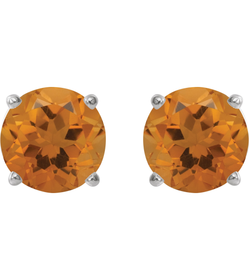 1874 14K White Set Round Natural Citrine Pair 5 Mm Friction Friction Backs Included 4-Prong Polished Natural Citrine Stud Earrings