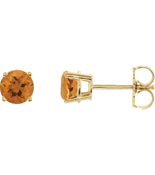 1874 14K Yellow Set Round Natural Citrine Pair 5 Mm Friction Friction Backs Included 4-Prong Polished Natural Citrine Stud Earrings