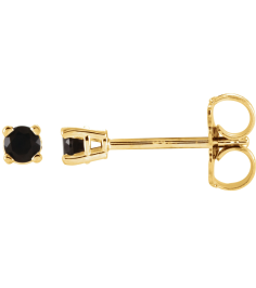 1874 14K Yellow Set Round Natural Black Onyx Pair 2.5 Mm Friction Friction Backs Included 4-Prong Polished Natural Black Onyx Stud Earrings