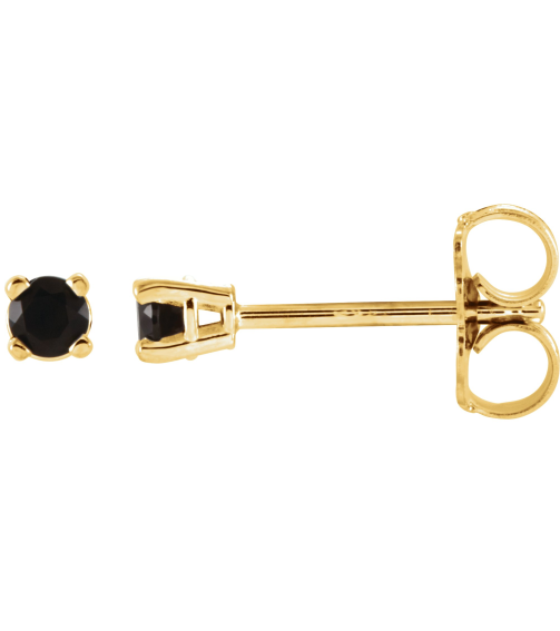 1874 14K Yellow Set Round Natural Black Onyx Pair 2.5 Mm Friction Friction Backs Included 4-Prong Polished Natural Black Onyx Stud Earrings