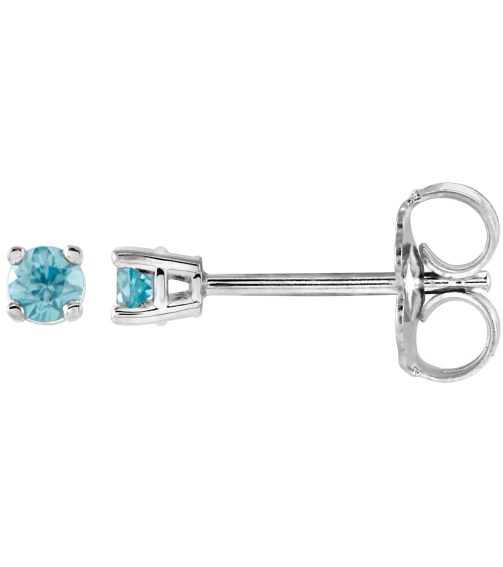 1874 14K White Set Round Natural Blue Zircon Pair 2.5 Mm Friction Friction Backs Included 4-Prong Polished Natural Blue Zircon Stud Earrings