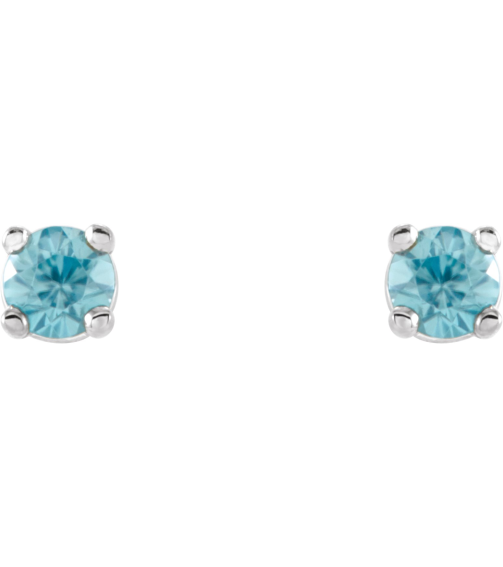 1874 14K White Set Round Natural Blue Zircon Pair 2.5 Mm Friction Friction Backs Included 4-Prong Polished Natural Blue Zircon Stud Earrings