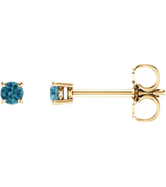 1874 14K Yellow Set Round Natural Blue Zircon Pair 2.5 Mm Friction Friction Backs Included 4-Prong Polished Natural Blue Zircon Stud Earrings