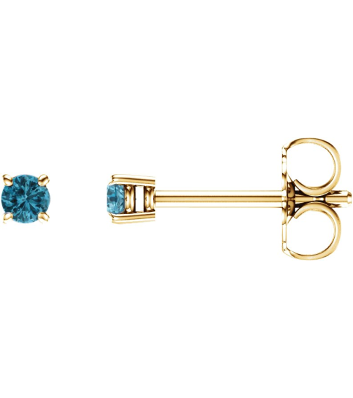 1874 14K Yellow Set Round Natural Blue Zircon Pair 2.5 Mm Friction Friction Backs Included 4-Prong Polished Natural Blue Zircon Stud Earrings
