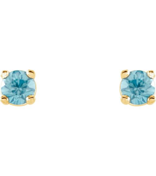 1874 14K Yellow Set Round Natural Blue Zircon Pair 2.5 Mm Friction Friction Backs Included 4-Prong Polished Natural Blue Zircon Stud Earrings