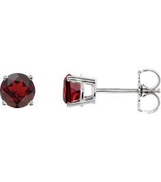 1874 14K White Set Round Natural Mozambique Garnet Pair 5 Mm Friction Friction Backs Included 4-Prong Polished Natural Mozambique Garnet Stud Earrings
