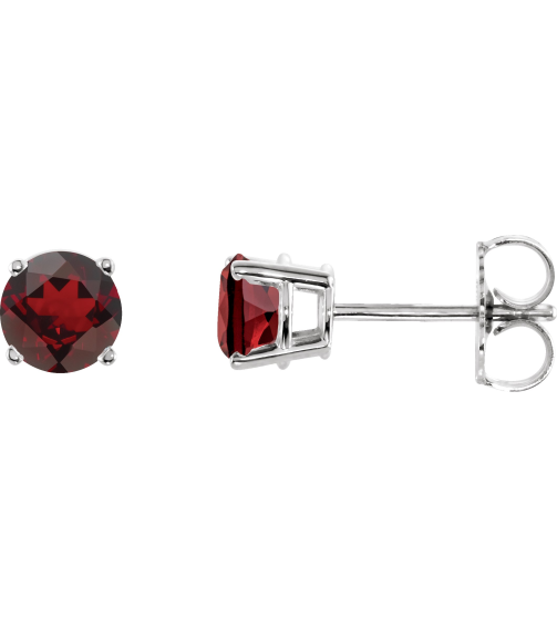 1874 14K White Set Round Natural Mozambique Garnet Pair 5 Mm Friction Friction Backs Included 4-Prong Polished Natural Mozambique Garnet Stud Earrings