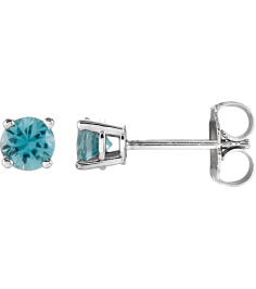 1874 14K White Set Round Natural Blue Zircon Pair 4 Mm Friction Friction Backs Included 4-Prong Polished Natural Blue Zircon Stud Earrings