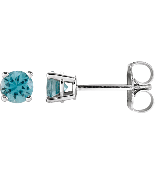 1874 14K White Set Round Natural Blue Zircon Pair 4 Mm Friction Friction Backs Included 4-Prong Polished Natural Blue Zircon Stud Earrings