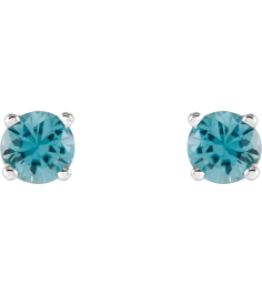 1874 14K White Set Round Natural Blue Zircon Pair 4 Mm Friction Friction Backs Included 4-Prong Polished Natural Blue Zircon Stud Earrings