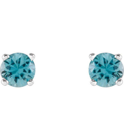 1874 14K White Set Round Natural Blue Zircon Pair 4 Mm Friction Friction Backs Included 4-Prong Polished Natural Blue Zircon Stud Earrings