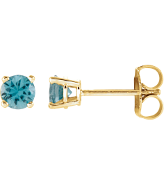 1874 14K Yellow Set Round Natural Blue Zircon Pair 4 Mm Friction Friction Backs Included 4-Prong Polished Natural Blue Zircon Stud Earrings