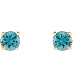 1874 14K Yellow Set Round Natural Blue Zircon Pair 4 Mm Friction Friction Backs Included 4-Prong Polished Natural Blue Zircon Stud Earrings