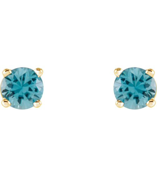 1874 14K Yellow Set Round Natural Blue Zircon Pair 4 Mm Friction Friction Backs Included 4-Prong Polished Natural Blue Zircon Stud Earrings