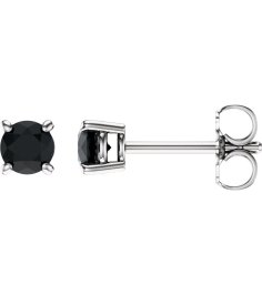 1874 14K White Set Round Natural Black Onyx Pair 4 Mm Friction Friction Backs Included 4-Prong Polished Natural Black Onyx Stud Earrings