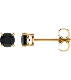 1874 14K Yellow Set Round Natural Black Onyx Pair 4 Mm Friction Friction Backs Included 4-Prong Polished Natural Black Onyx Stud Earrings