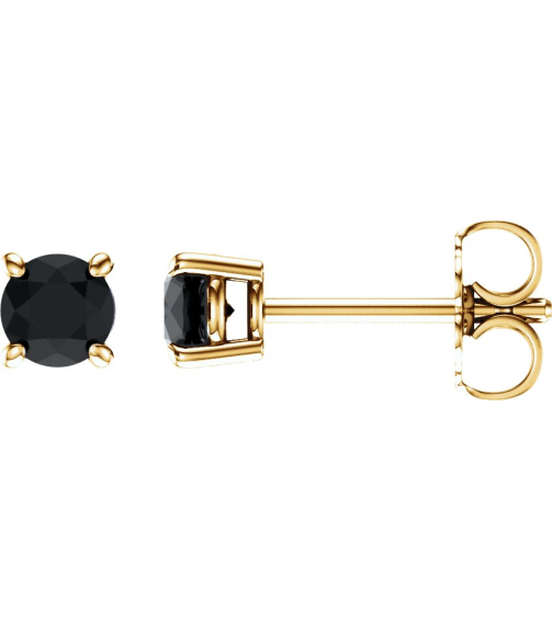 1874 14K Yellow Set Round Natural Black Onyx Pair 4 Mm Friction Friction Backs Included 4-Prong Polished Natural Black Onyx Stud Earrings